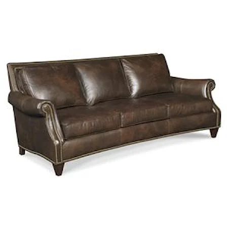 Traditional Leather Sofa with Turned Arms, Nail Head Trim and Tapered Wood Feet